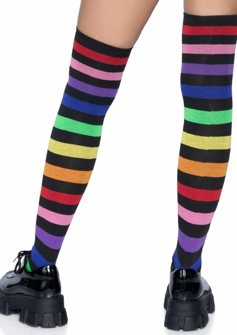 Acrylic Rainbow Stripe Thigh High Socks - Image 2