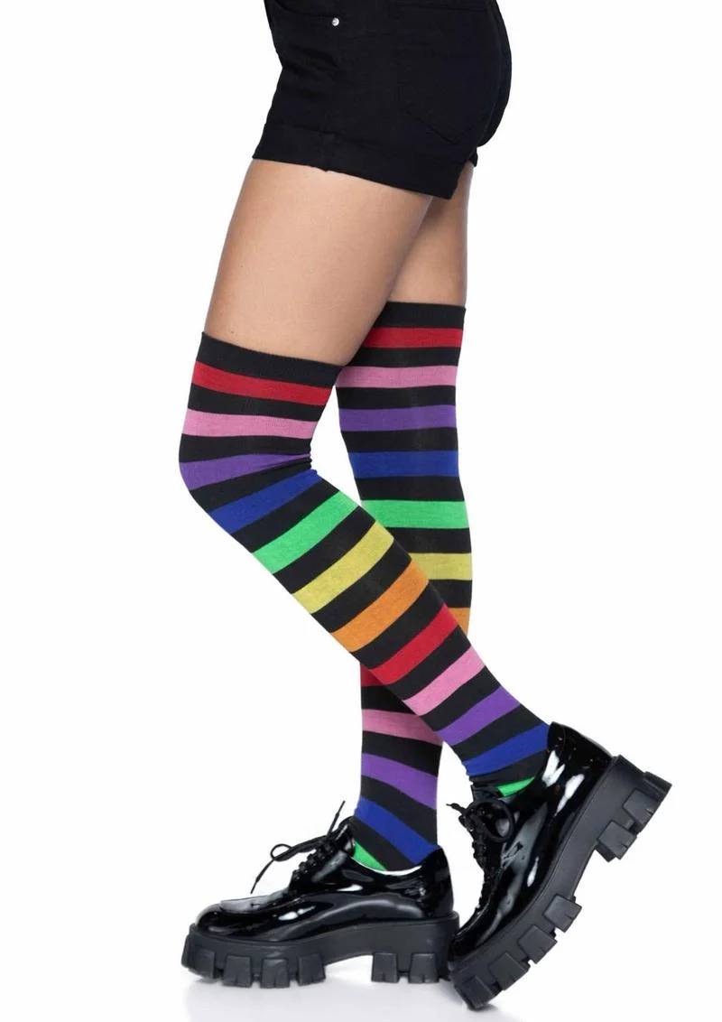 Acrylic Rainbow Stripe Thigh High Socks - Image 3