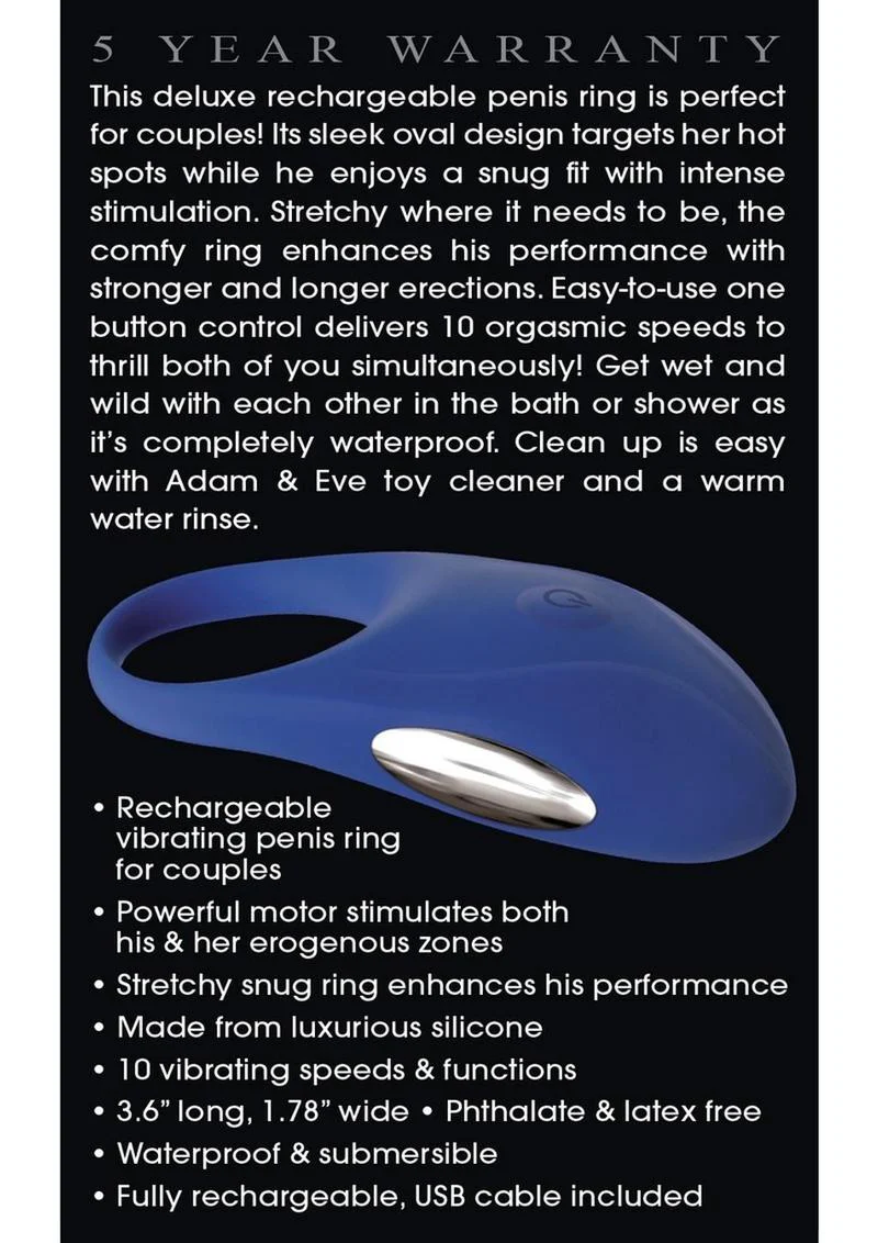 Adam And Eve Rechargeable Couples Penis Ring With Powerful Vibrations - Image 3
