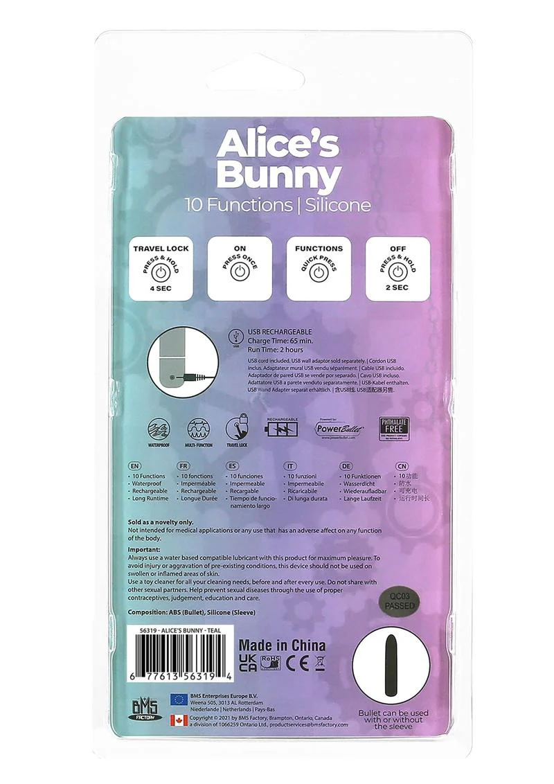 Alice’s Bunny Teal Rechargeable Bunny Vibe For Intimate Play - Image 3