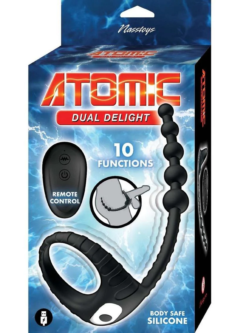 Atomic Dual Delight Rechargeable Silicone Cock Ring with Anal Beads - Image 4