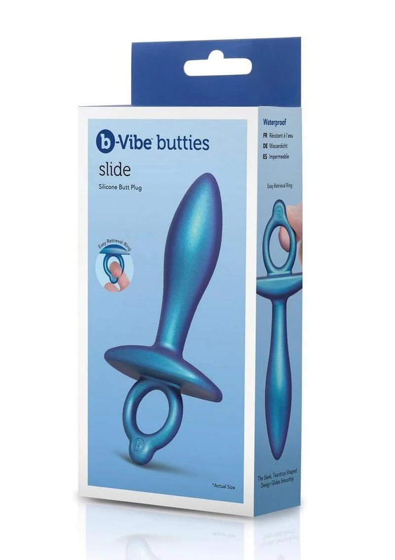 b Vibe Butties Slide Silicone Butt Plug Navy Blue - Image 4