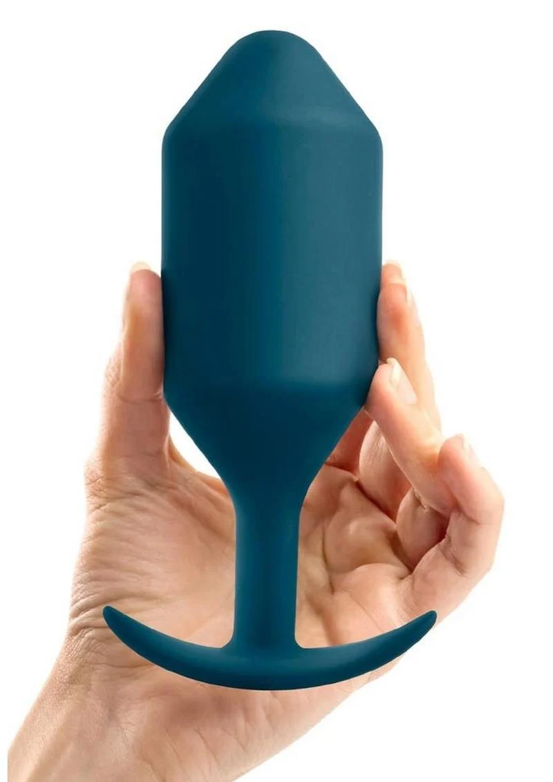 b Vibe Snug Plug Weighted Silicone Anal Plug Marine Blue - Image 3