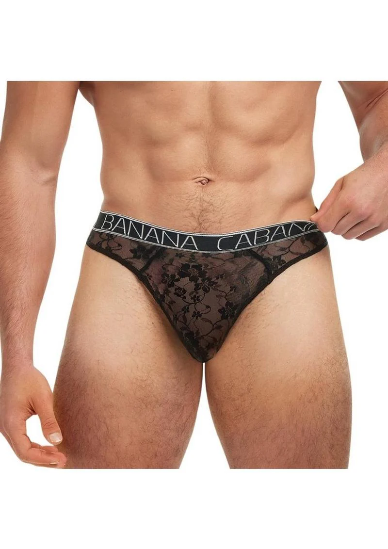 Banana Cabana Lace Nights Thong Sheer Floral Lace for Men - Image 4