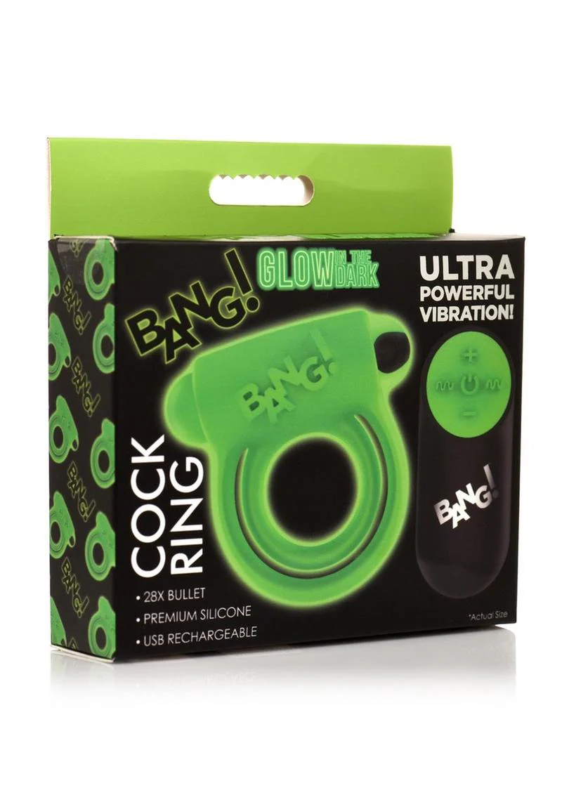 Bang! Glow in the Dark Rechargeable Silicone Cock Ring with Remote Control - Image 4