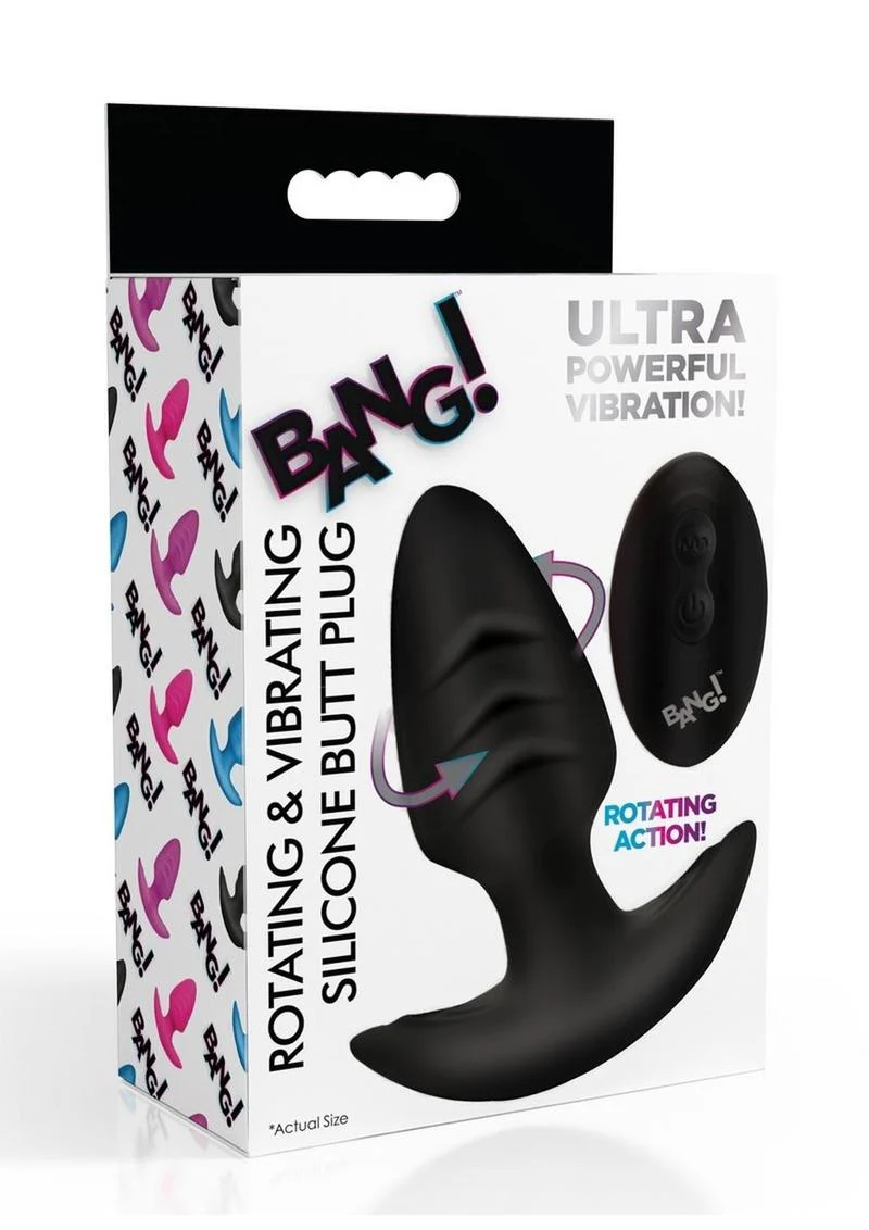 BANG Rotating And Vibrating Silicone Butt Plug Black - Image 4