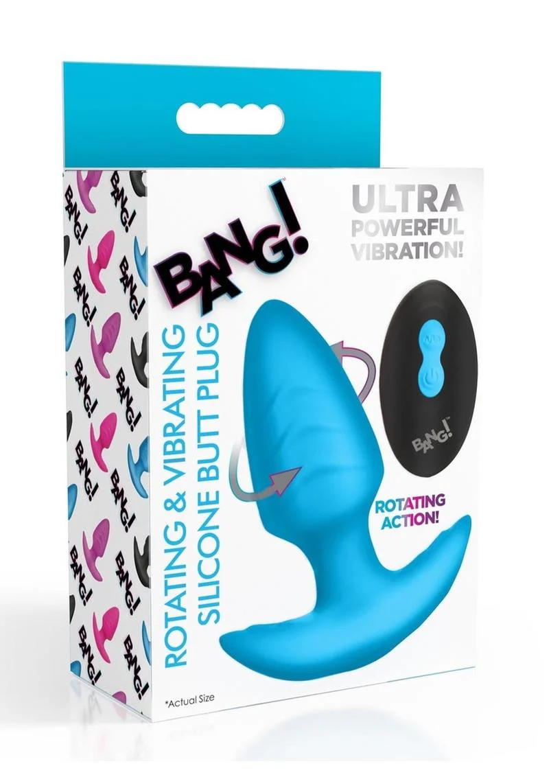 BANG Rotating And Vibrating Silicone Butt Plug Blue - Image 4