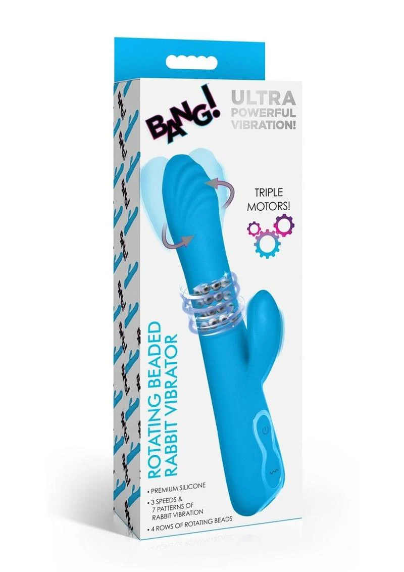 Bang! Blue Rotating Beaded Silicone Rabbit Vibrator - Image 4