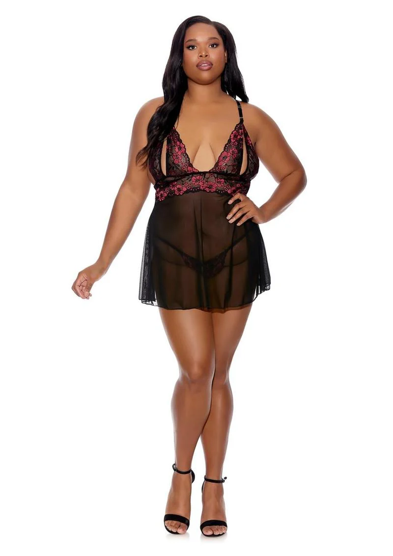 Barely Bare Split Cup Babydoll and G-String Panty - Image 3
