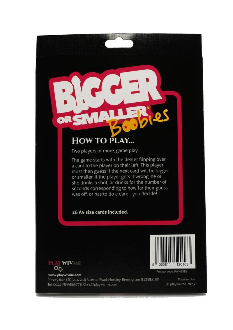 Bigger or Smaller Boobies Card Game A5 Size Cards - Image 3