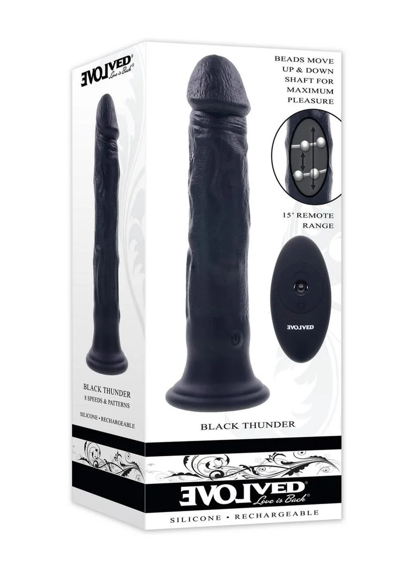 Black Thunder Rechargeable Dildo with Remote Control – Black - Image 4