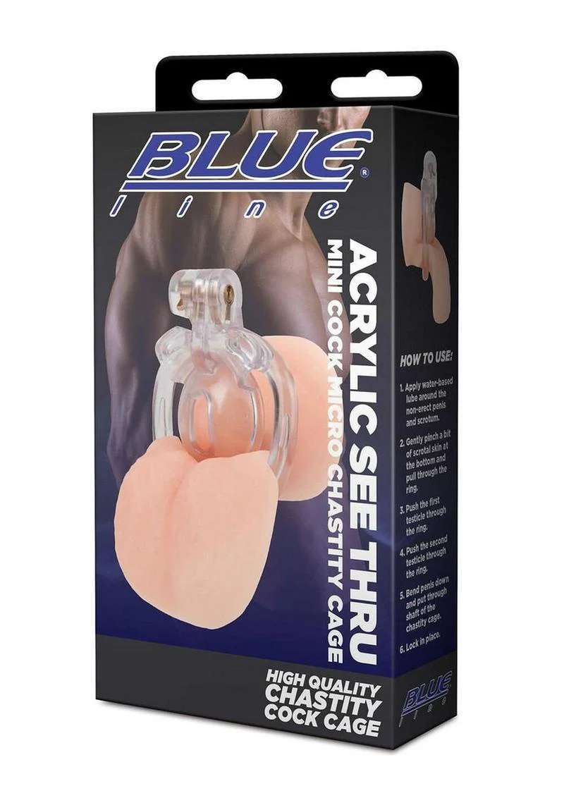 Blue Line Acrylic See-Thru Mini Chastity Cage - Image 4