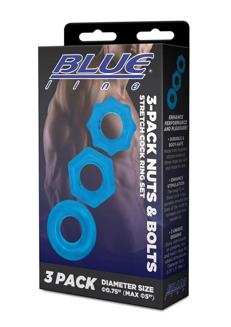 Blue Line Nuts And Bolts Stretch Cock Ring - Image 3