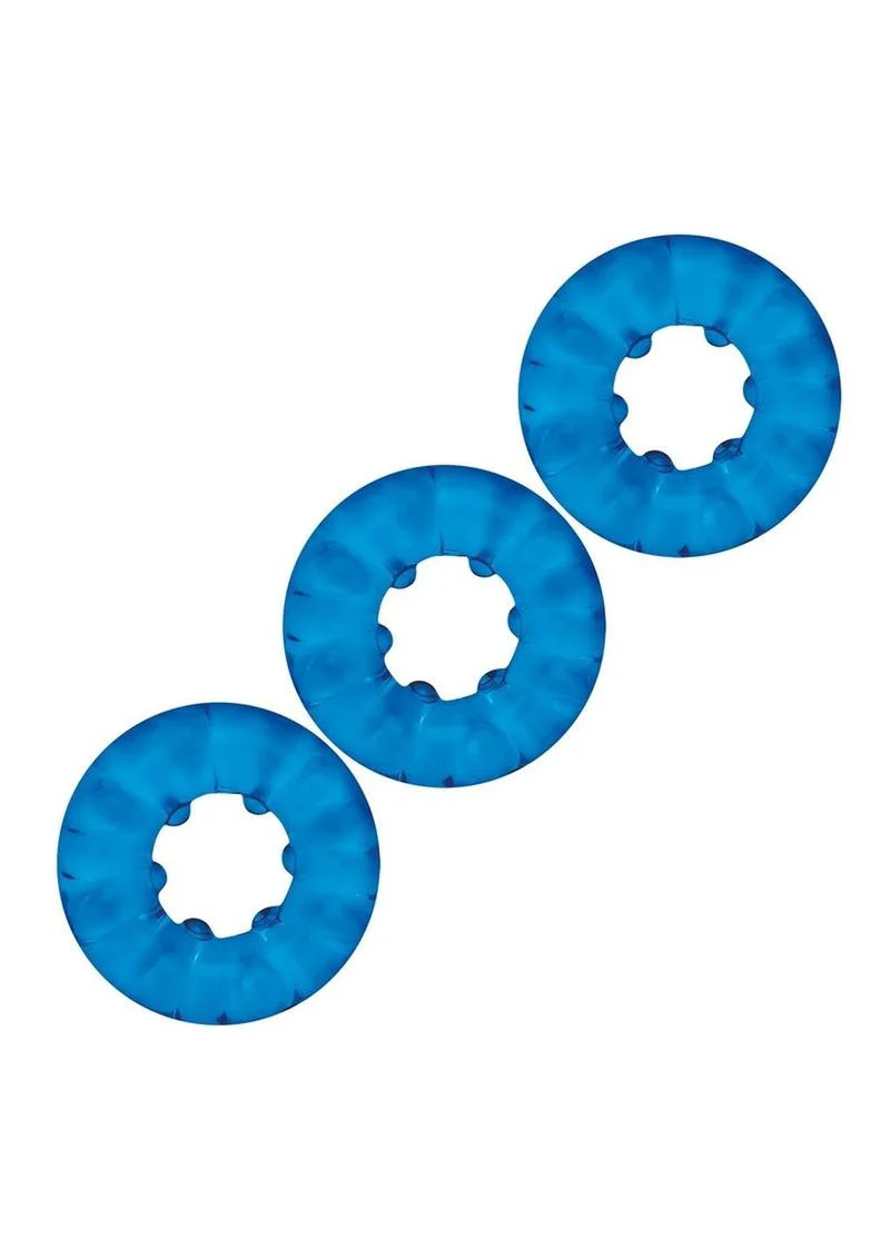 Blue Line Ribbed Rider Cock Ring Set With Comfortable Fit