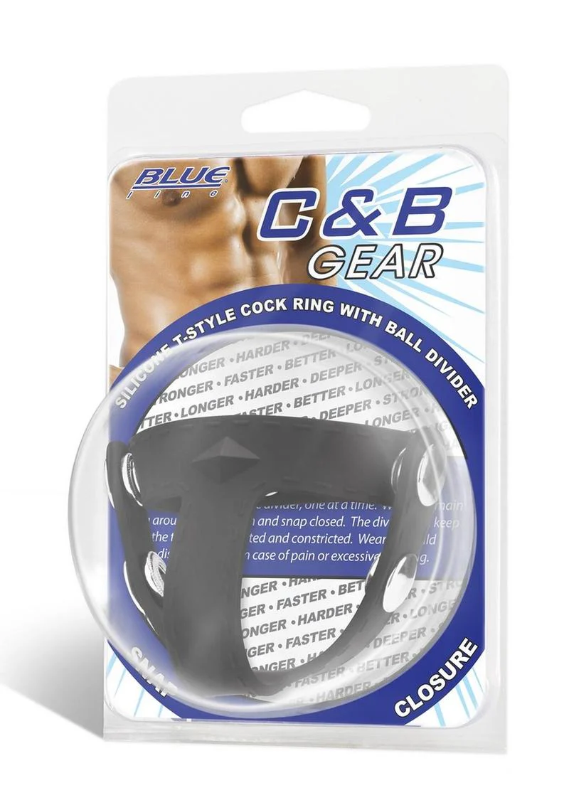 Blue Line Silicone T-Style Cock Ring with Adjustable Ball Divider - Image 3