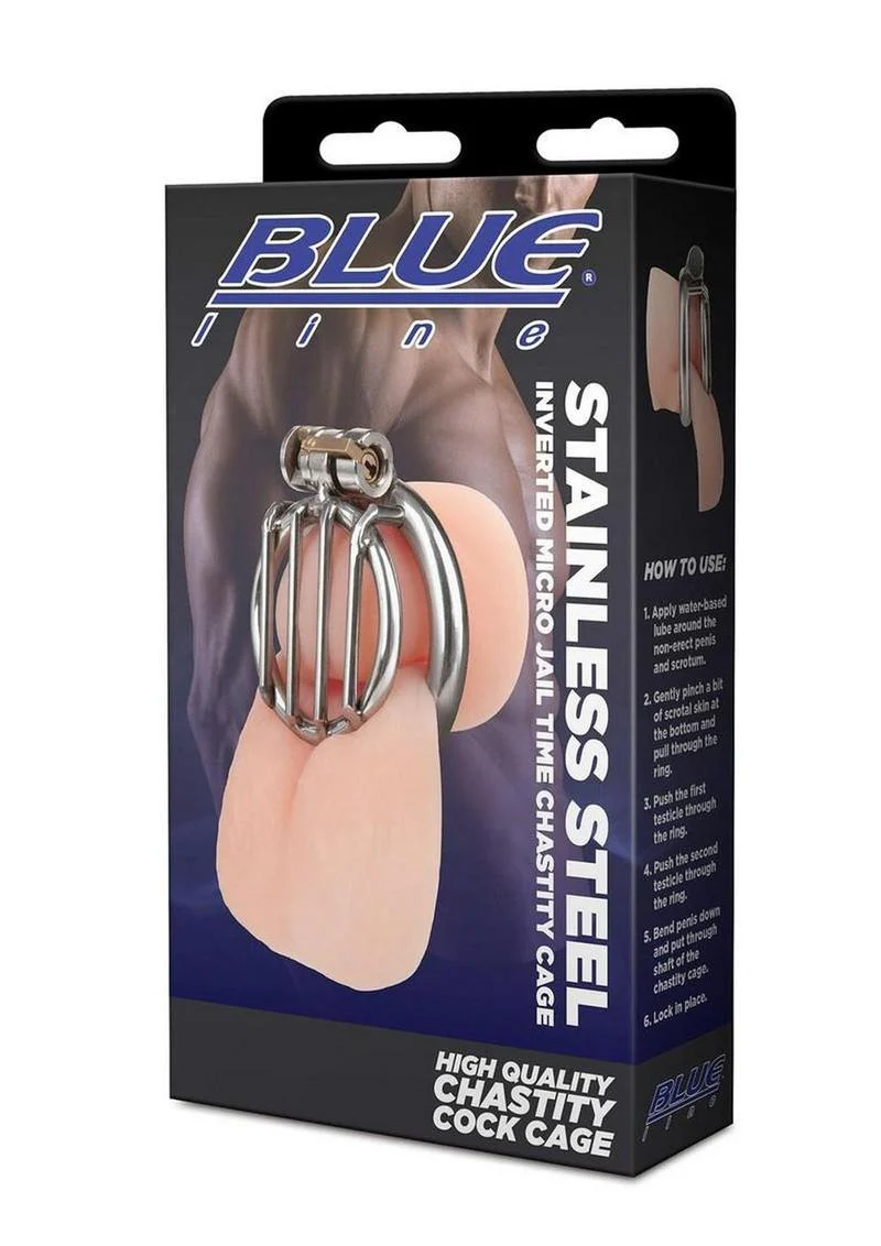 Blue Line Stainless Steel Chastity Cage - Image 4