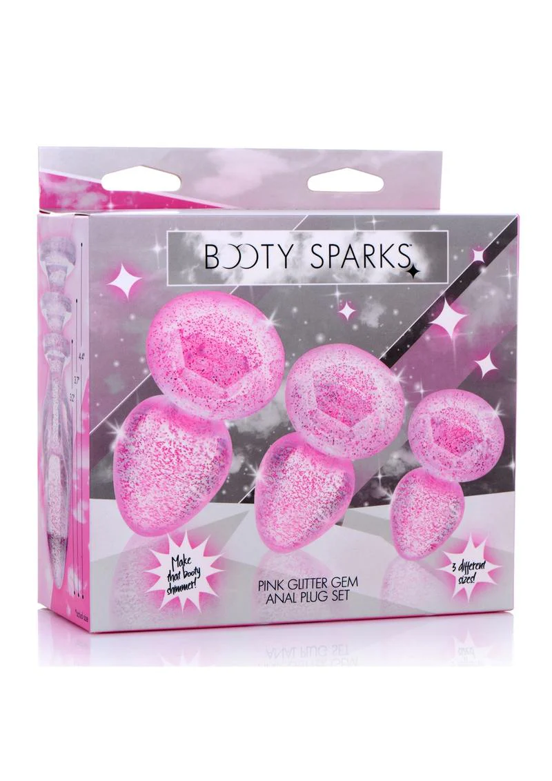 Booty Sparks Pink Glitter Gem Anal Plug Set - Image 4