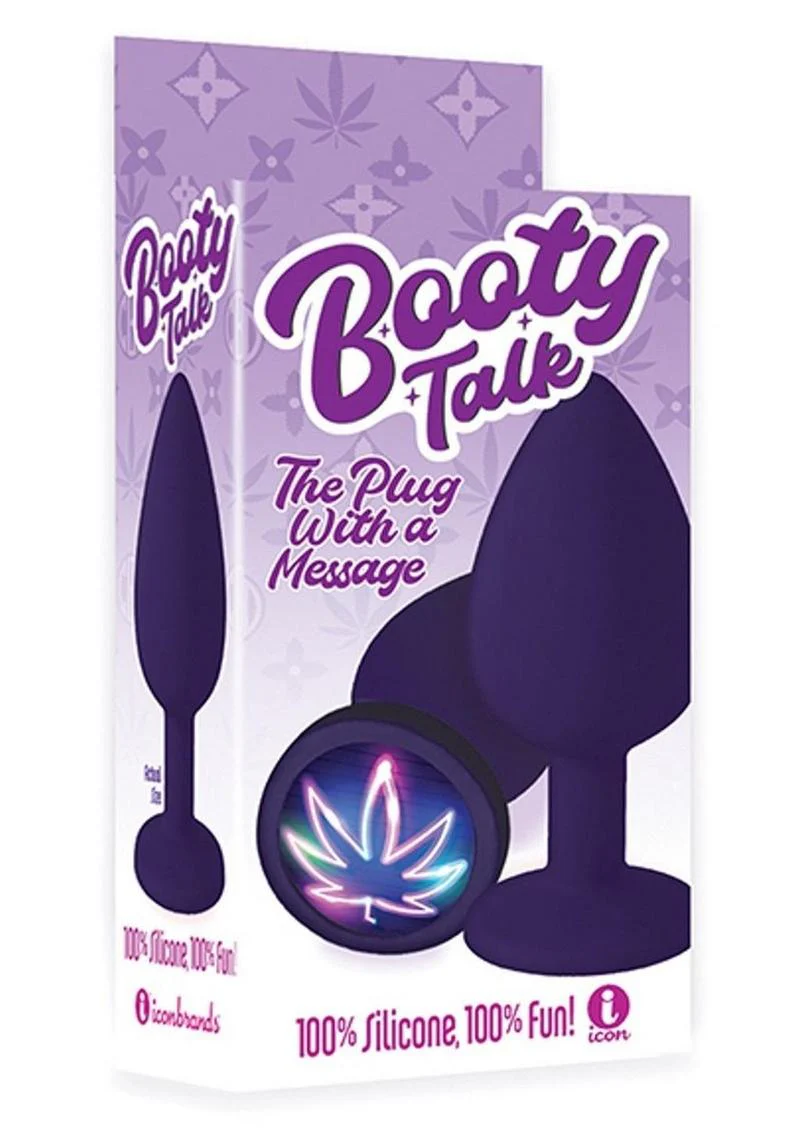 Booty Talk Silicone Butt Plug with Neon Leaf Design - Image 2