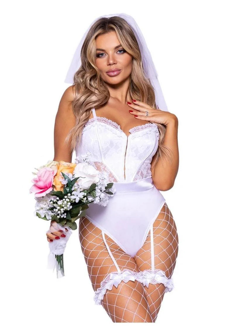 Bridal Babe Lace Garter Bodysuit with Bow and Train Bustle - Image 4