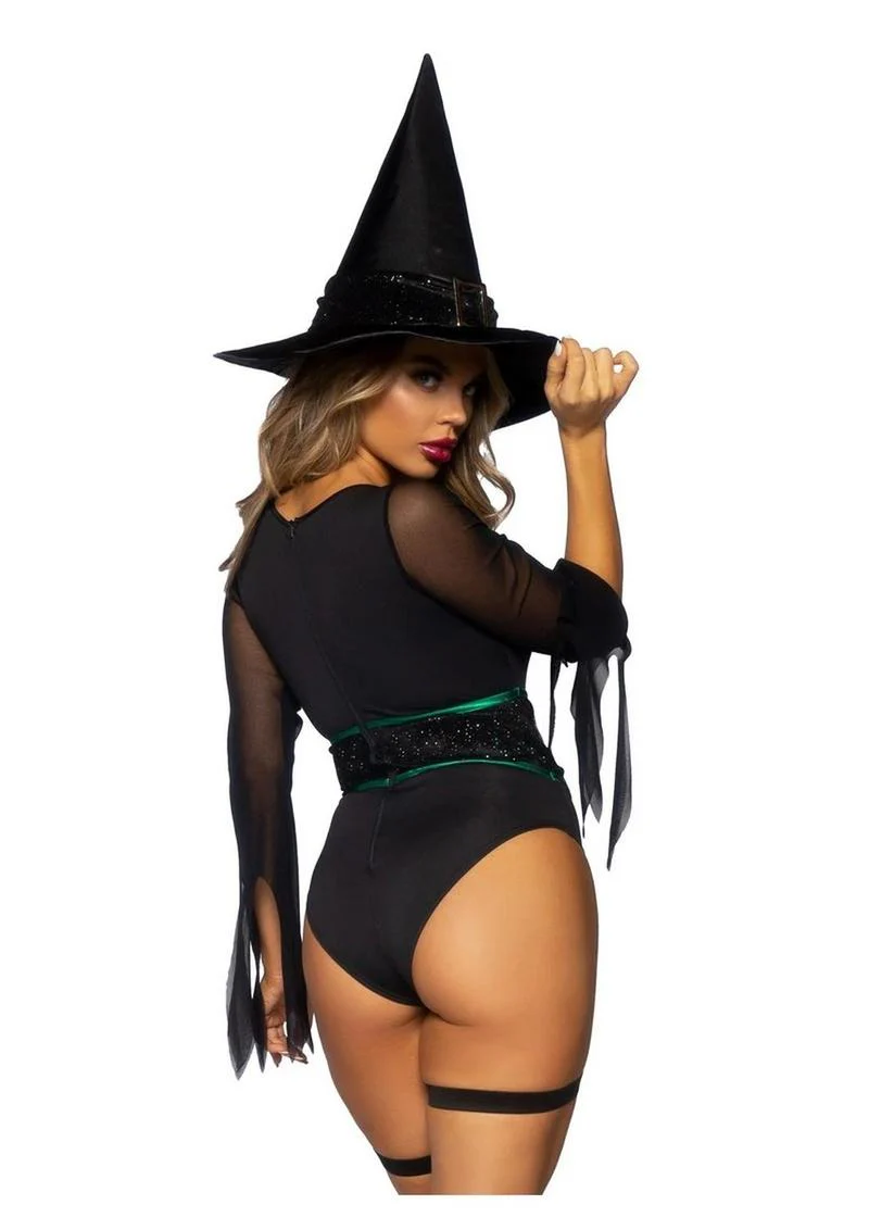 Broomstick Babe Witch Bodysuit With Lace-Up V - Image 3