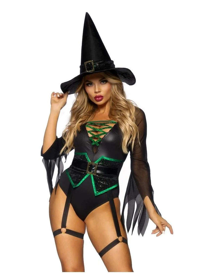 Broomstick Babe Witch Bodysuit With Lace-Up V - Image 5