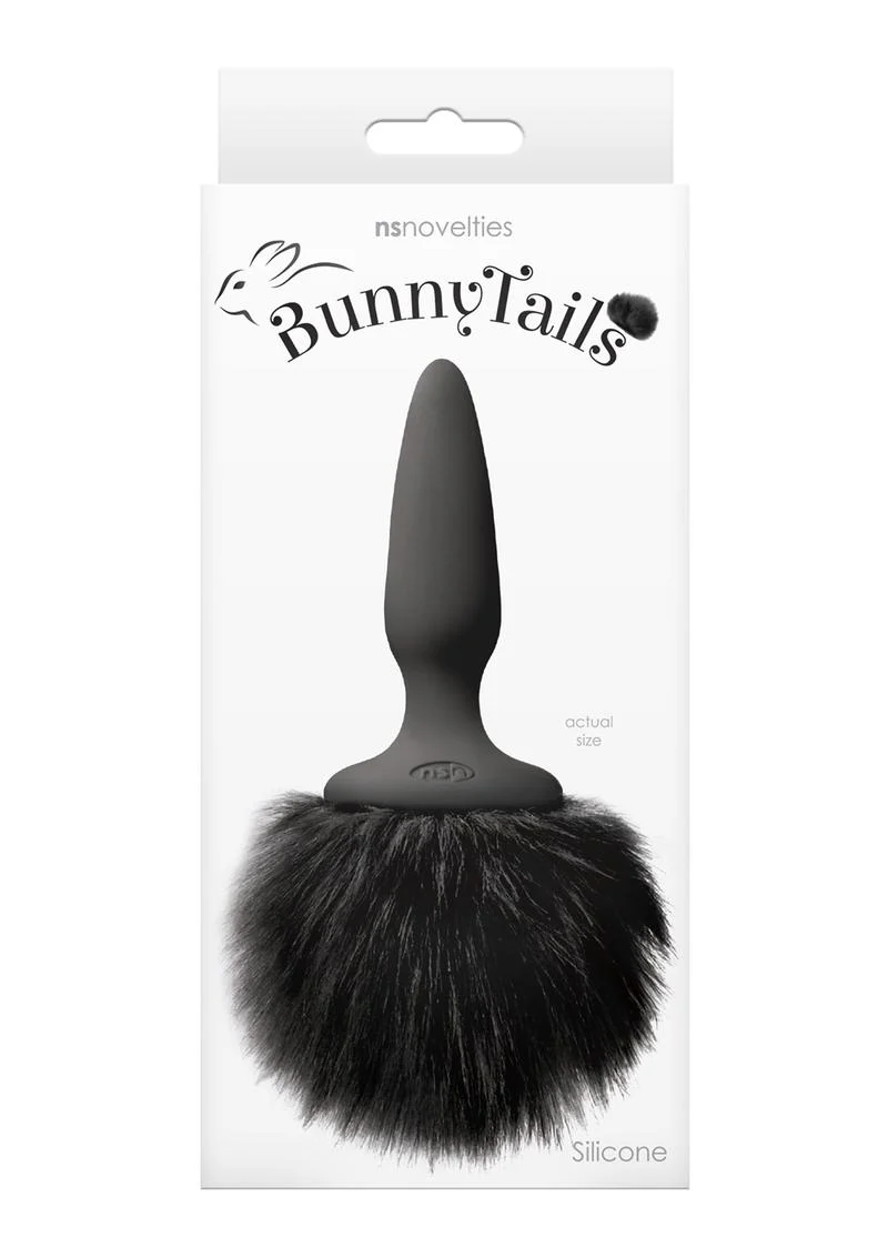 Bunny Tails Mini Silicone Butt Plug with Black Fluffy Tail - Image 2