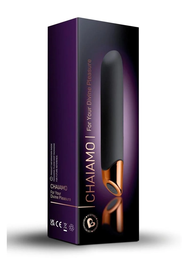 Chaiamo Rechargeable Silicone Vibrator Black with Rose Gold Accent - Image 4