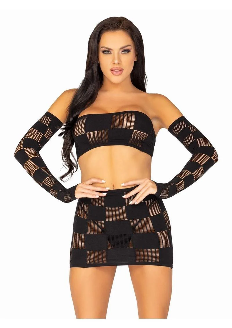 Checkerboard Net and Opaque Bandeau Mini Skirt - Image 3