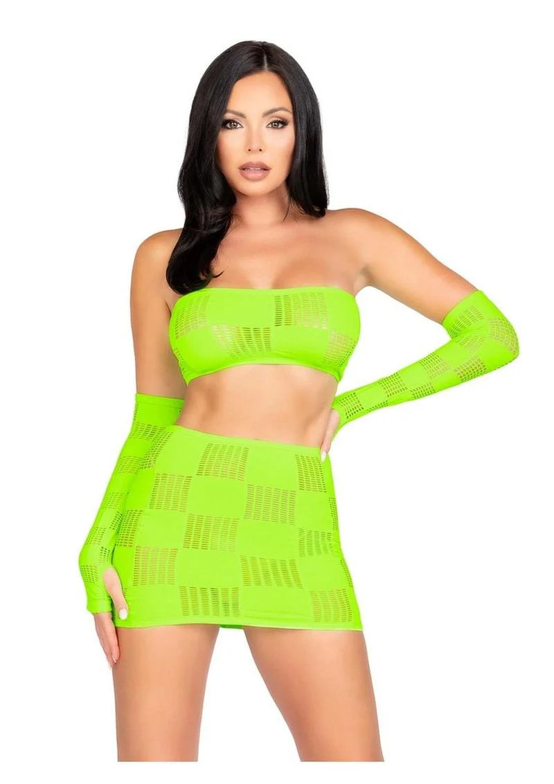 Checkerboard Net and Opaque Bandeau Mini Skirt - Image 5