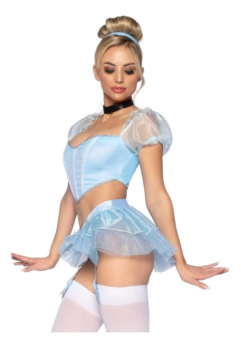 Cinderella-Inspired Blue Bodysuit With Garter Straps - Image 2