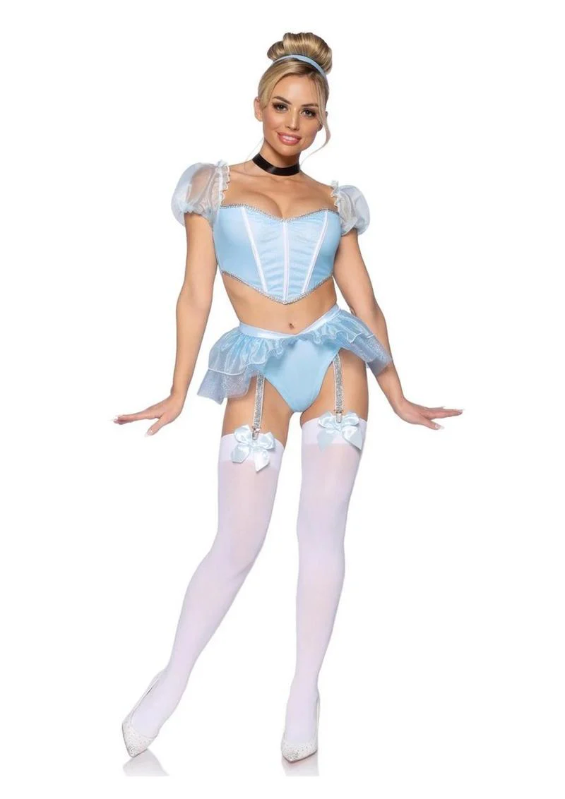 Cinderella-Inspired Blue Bodysuit With Garter Straps - Image 4