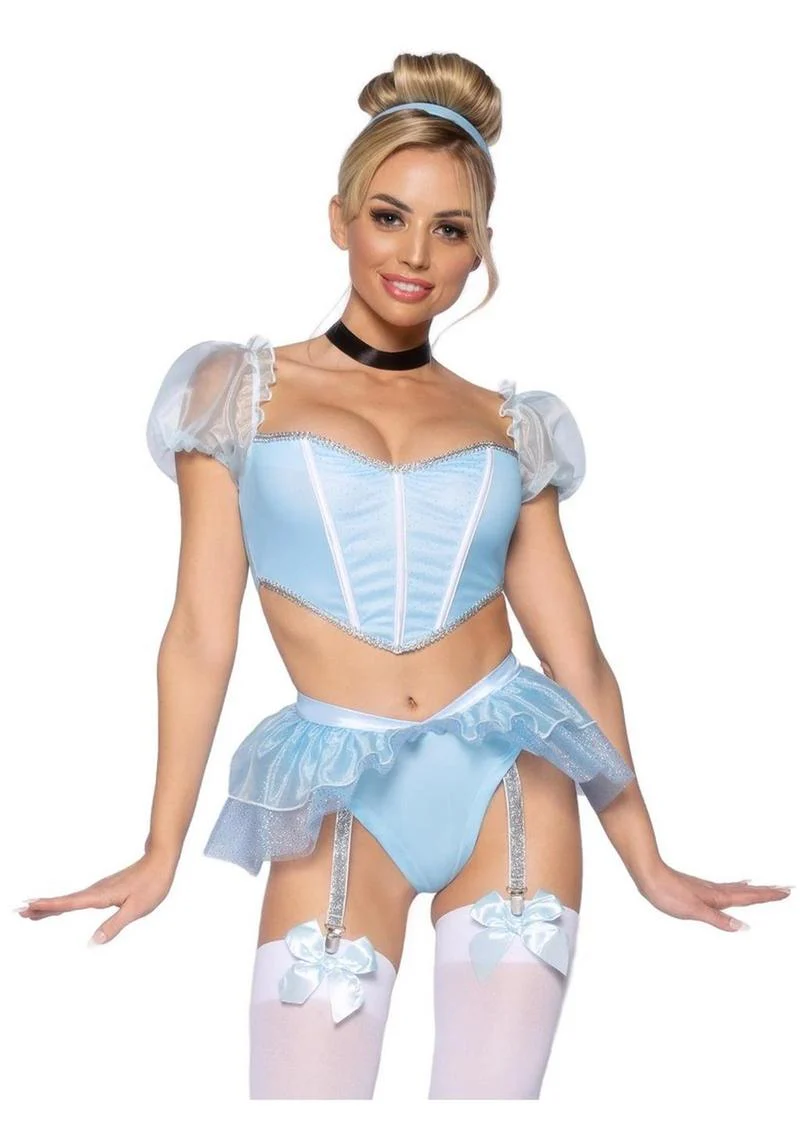 Cinderella-Inspired Blue Bodysuit With Garter Straps - Image 5