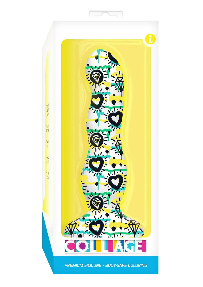 Collage Diamonds and Hearts Curvy Silicone Dildo - Image 2