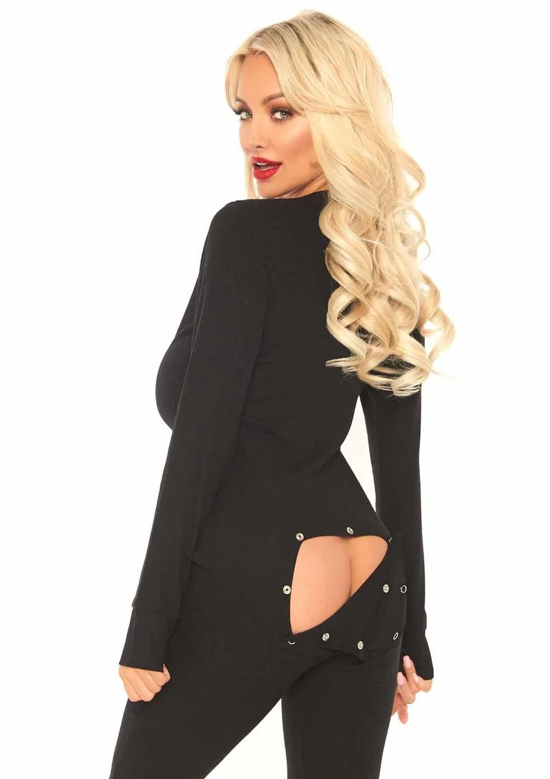 Cozy Brushed Rib Long Johns with Cheeky Snap Closure Back Flap - Image 2