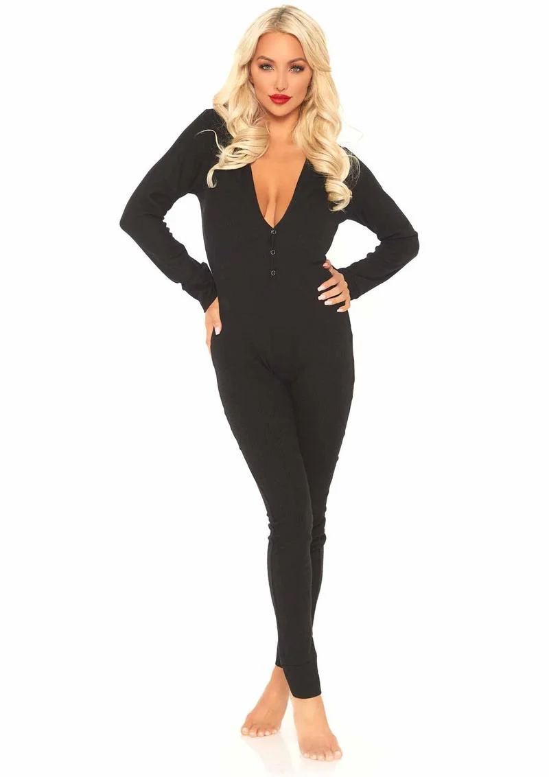 Cozy Brushed Rib Long Johns with Cheeky Snap Closure Back Flap - Image 3