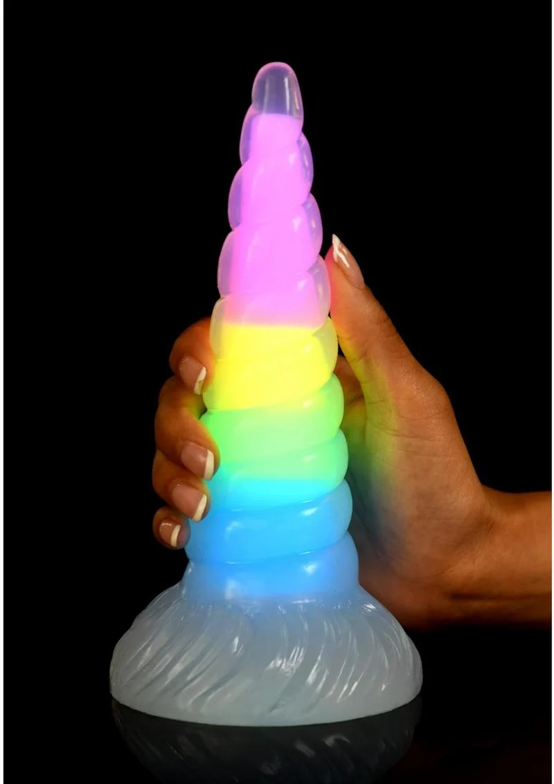 Creature Cocks Uni-Glow Glow-in-the-Dark Rainbow Silicone Dildo - Image 3