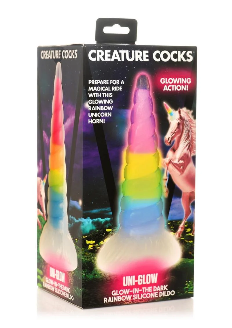 Creature Cocks Uni-Glow Glow-in-the-Dark Rainbow Silicone Dildo - Image 4