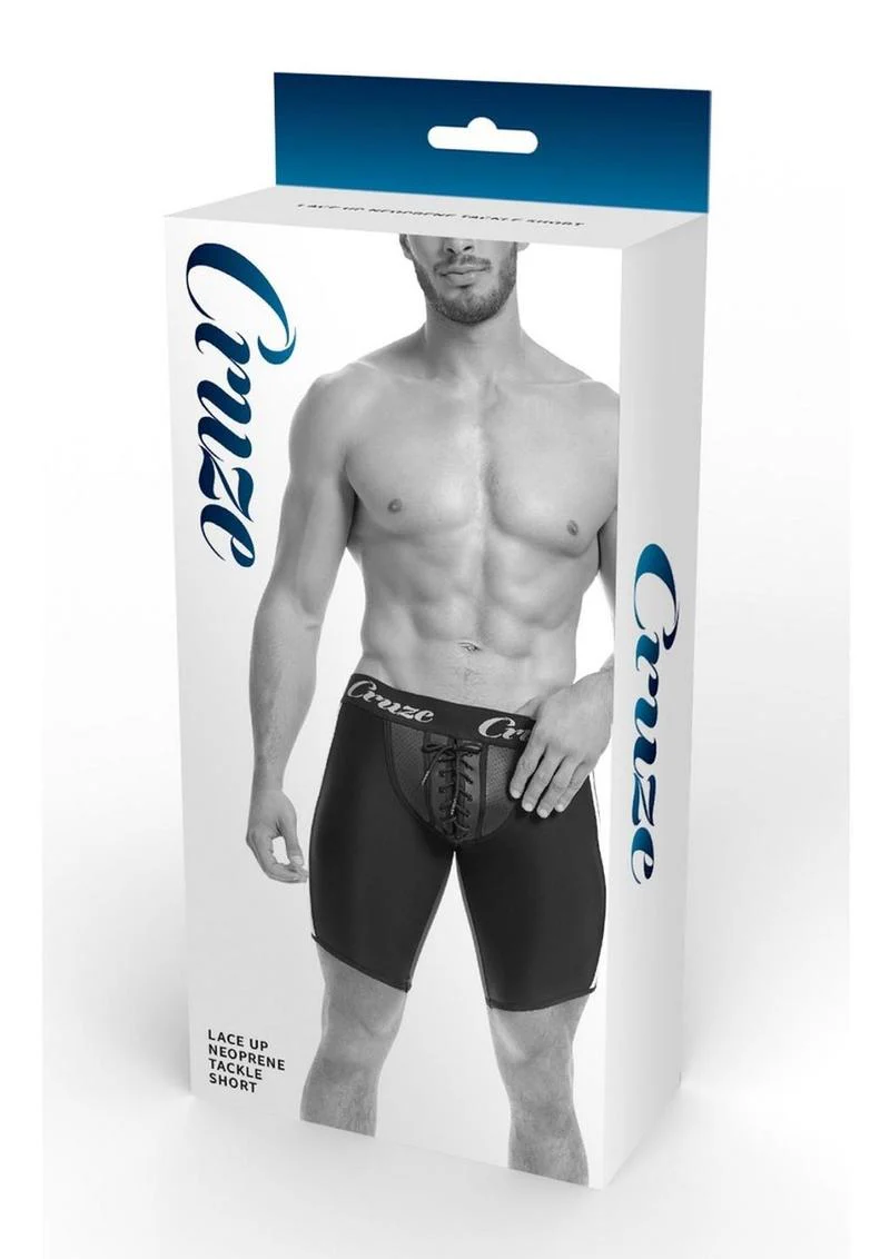Cruze Lace-Up Neoprene Tackle Shorts Fetish Sport Shorts for Men - Image 4