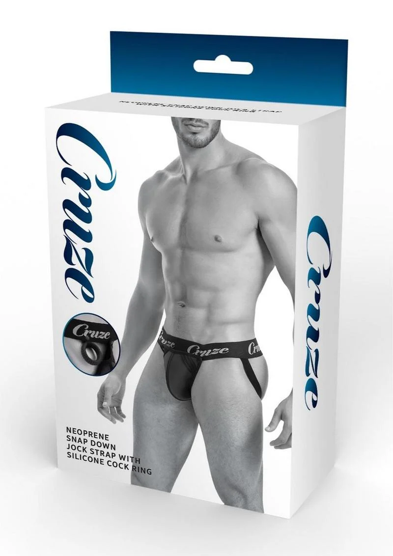Cruze Neoprene Snap-Down Jock Strap with Silicone Cock Ring - Image 4