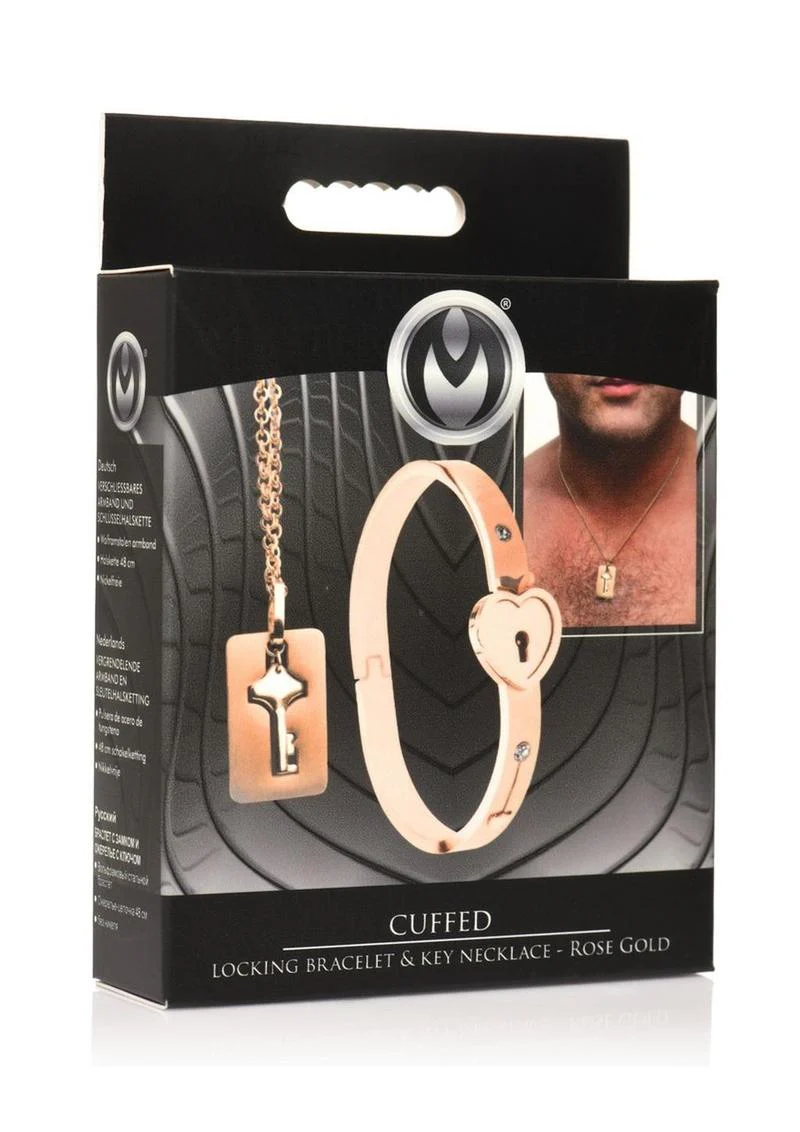 Cuffed Locking Bracelet And Key Necklace Rose Gold - Image 4