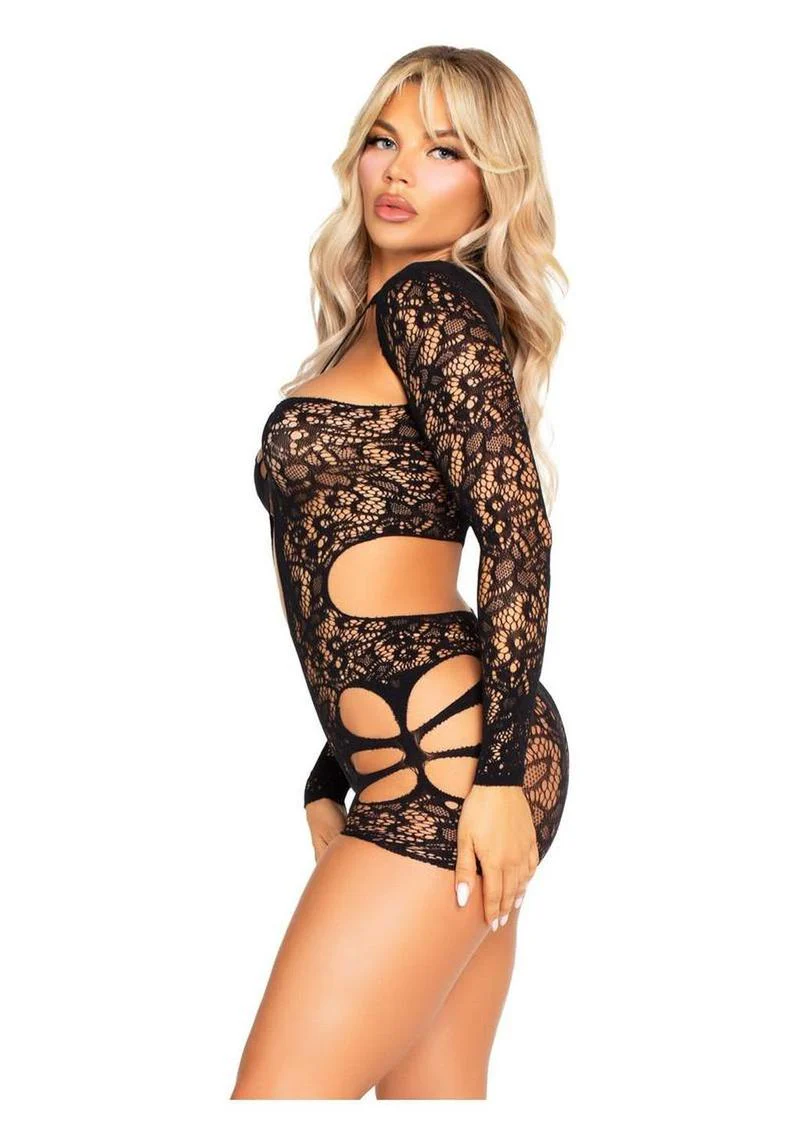 Cut-Out Lace Romper with Shrug - Image 2