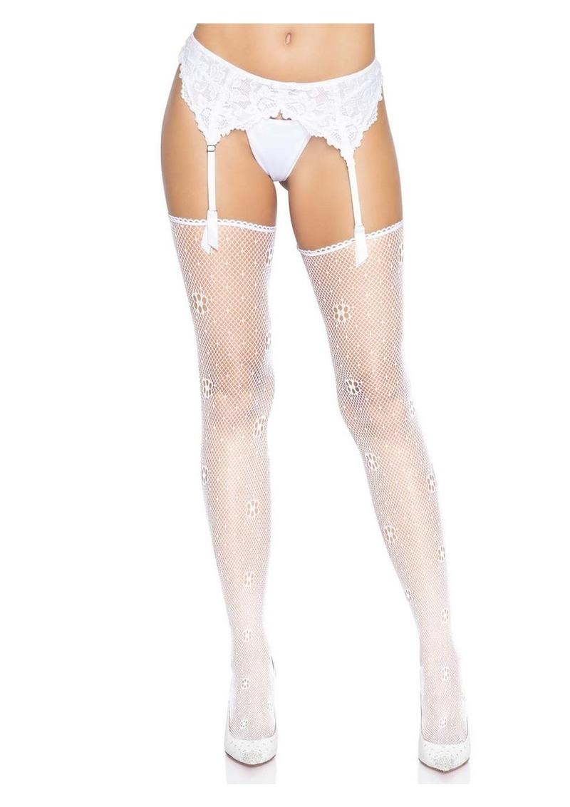 Daisy Dot Fishnet Stockings With Scalloped Top - Image 5