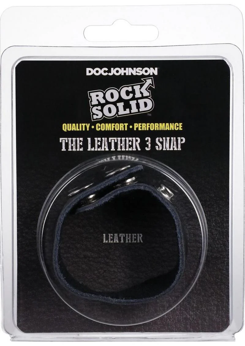 Doc Johnson Rock Solid Leather 3-Snap Adjustable Cock Ring - Image 4
