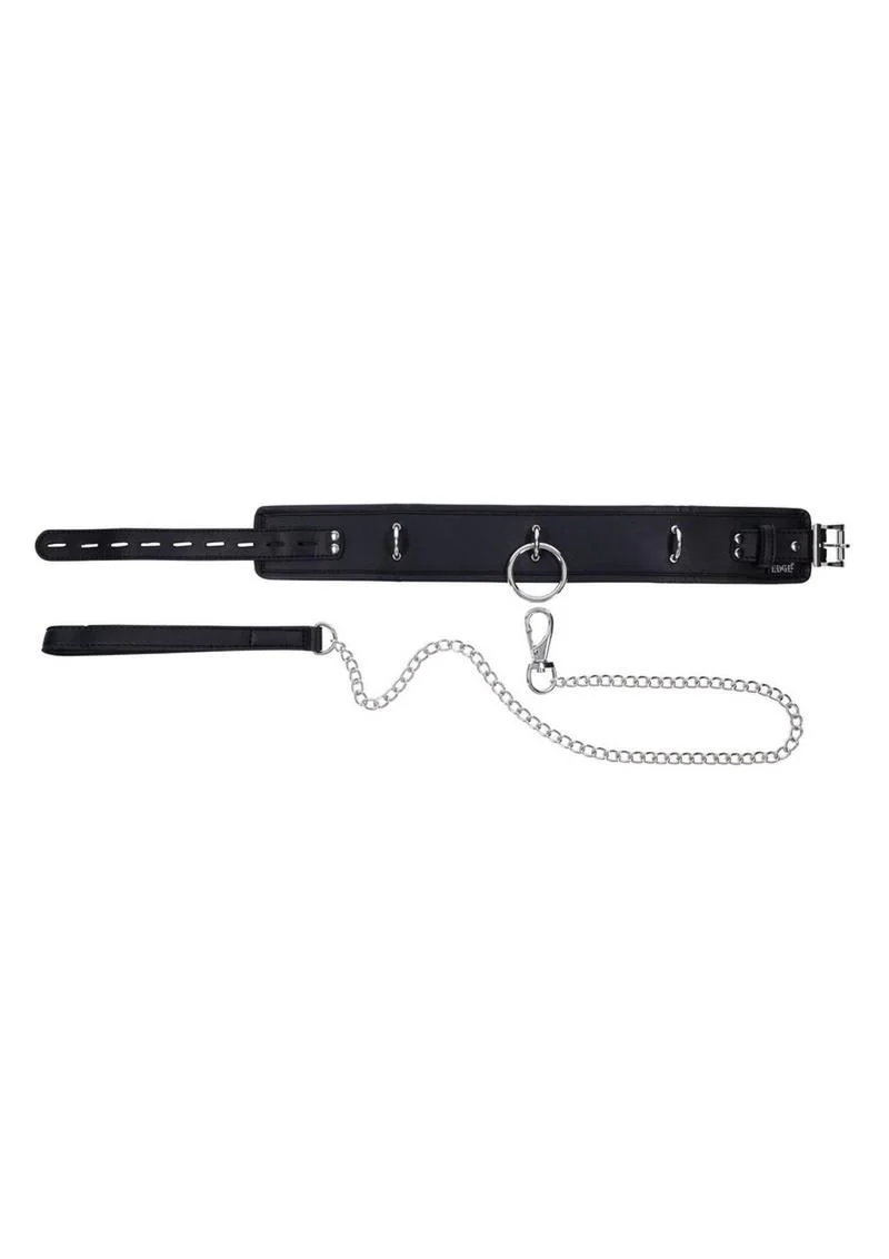 Edge Collar & Leash Set – Black Leather with Chain - Image 2