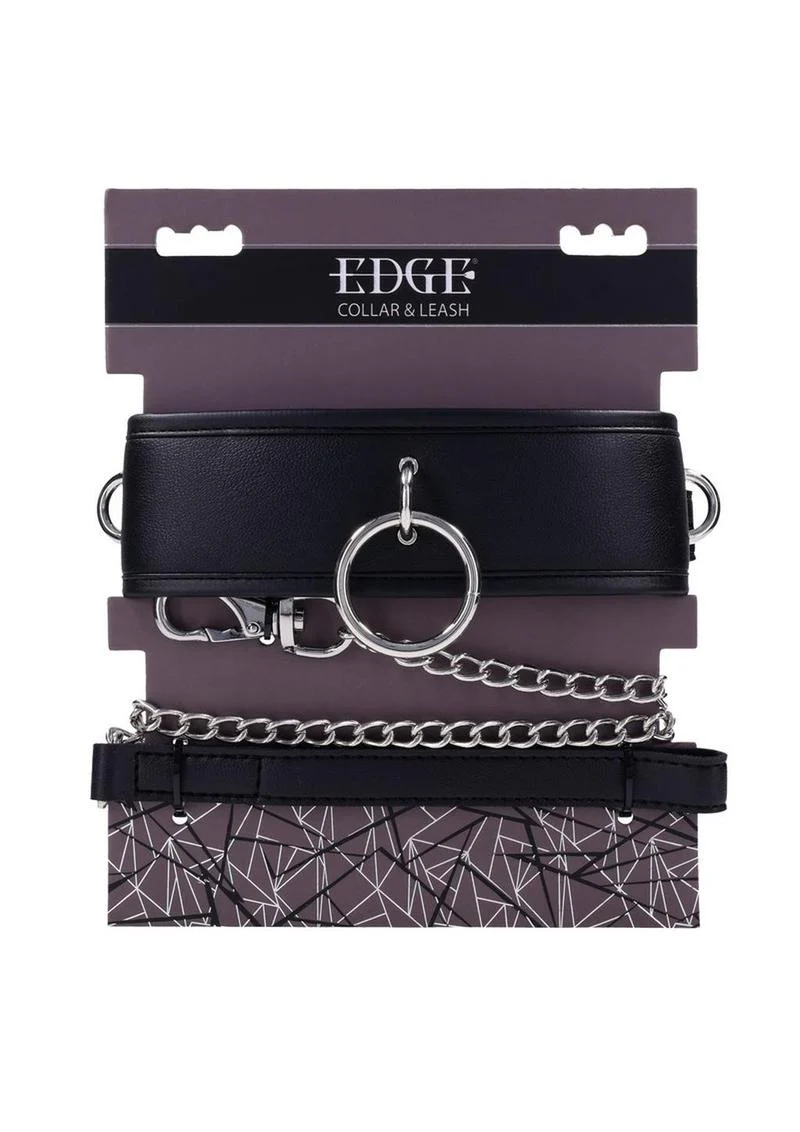 Edge Collar & Leash Set – Black Leather with Chain - Image 4