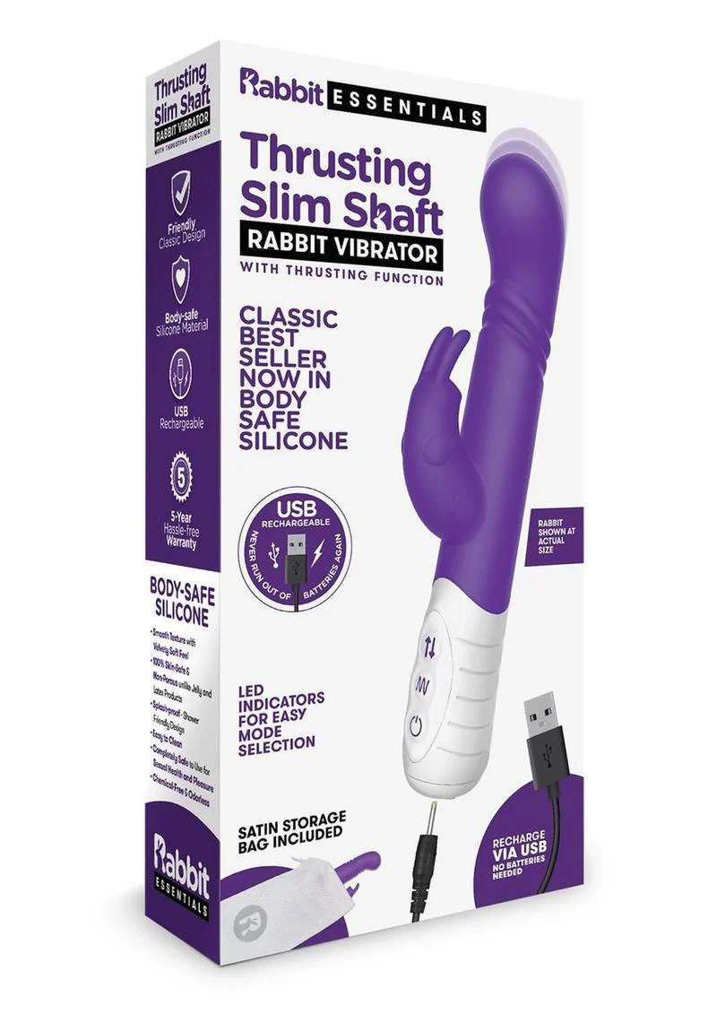 Essentials Silicone Slim Shaft Thrusting G-Spot Rabbit Vibrator - Image 4
