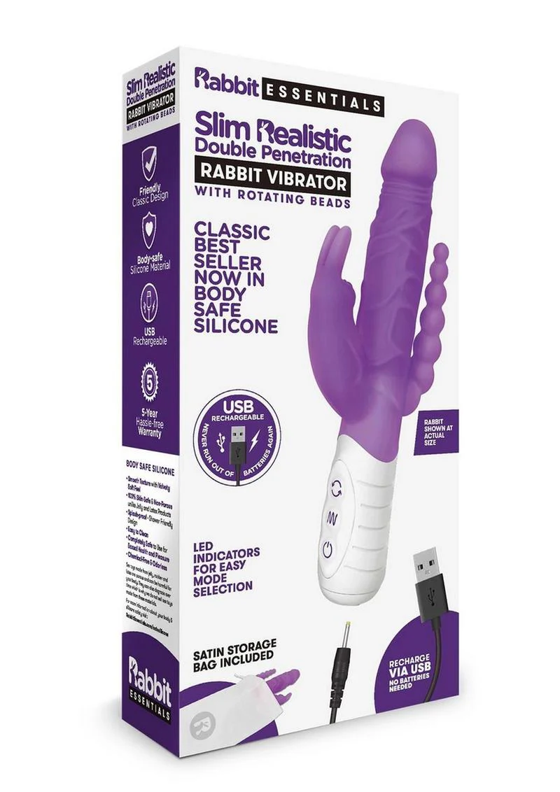 Essentials Slim Realistic Double Rotating Rabbit Vibrator - Image 8