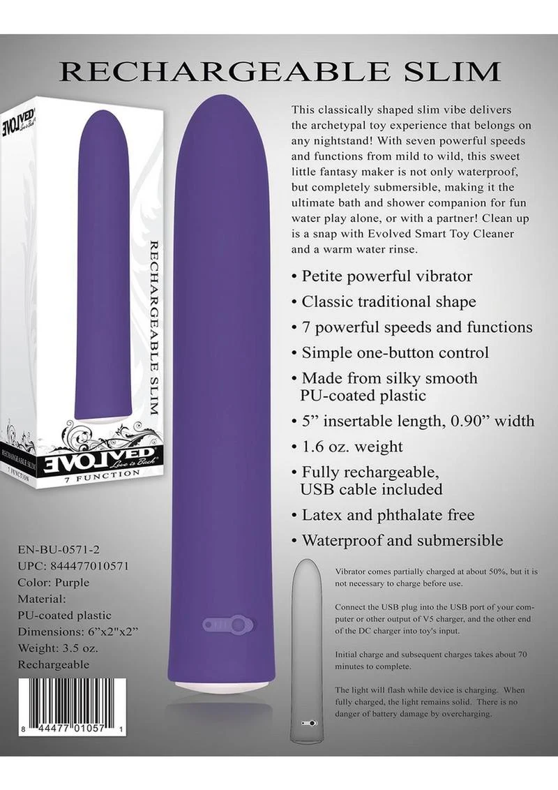 Evolved 7 Function Rechargeable Slim Design Vibrator – Purple - Image 3