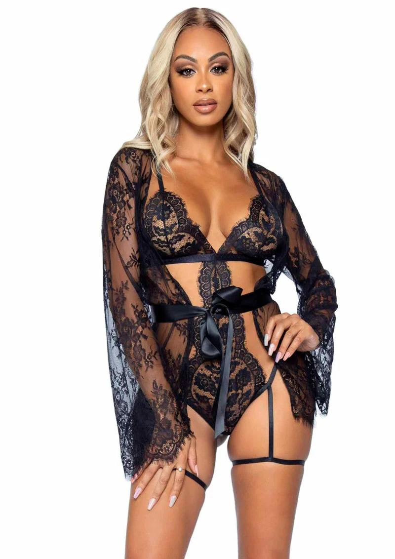 Eyelash Lace Garter Teddy with G-string Back