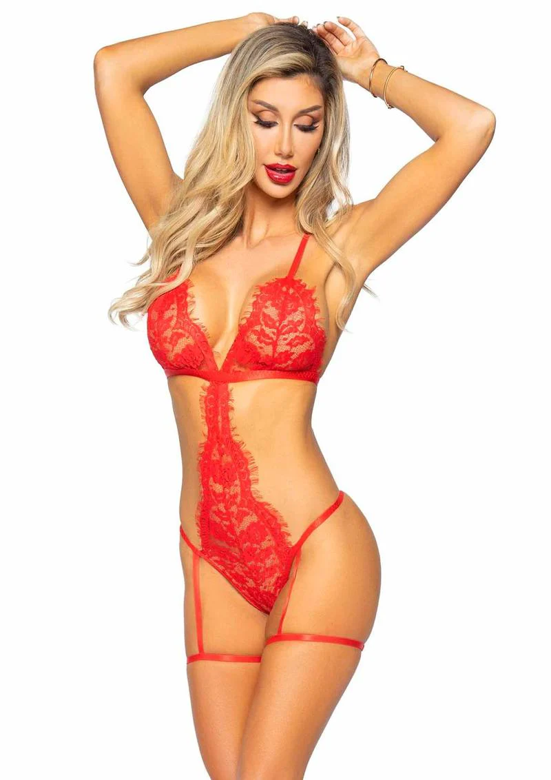 Eyelash Lace Garter Teddy with G-string Back - Image 11